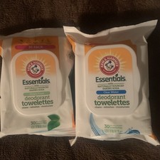 2 NEW Arm  Hammer Deodorant Towelettes On The Go wipes 30 Ct Each