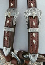 Vintage Sterling Silver Buckles Buckstitched Horse Show Halter