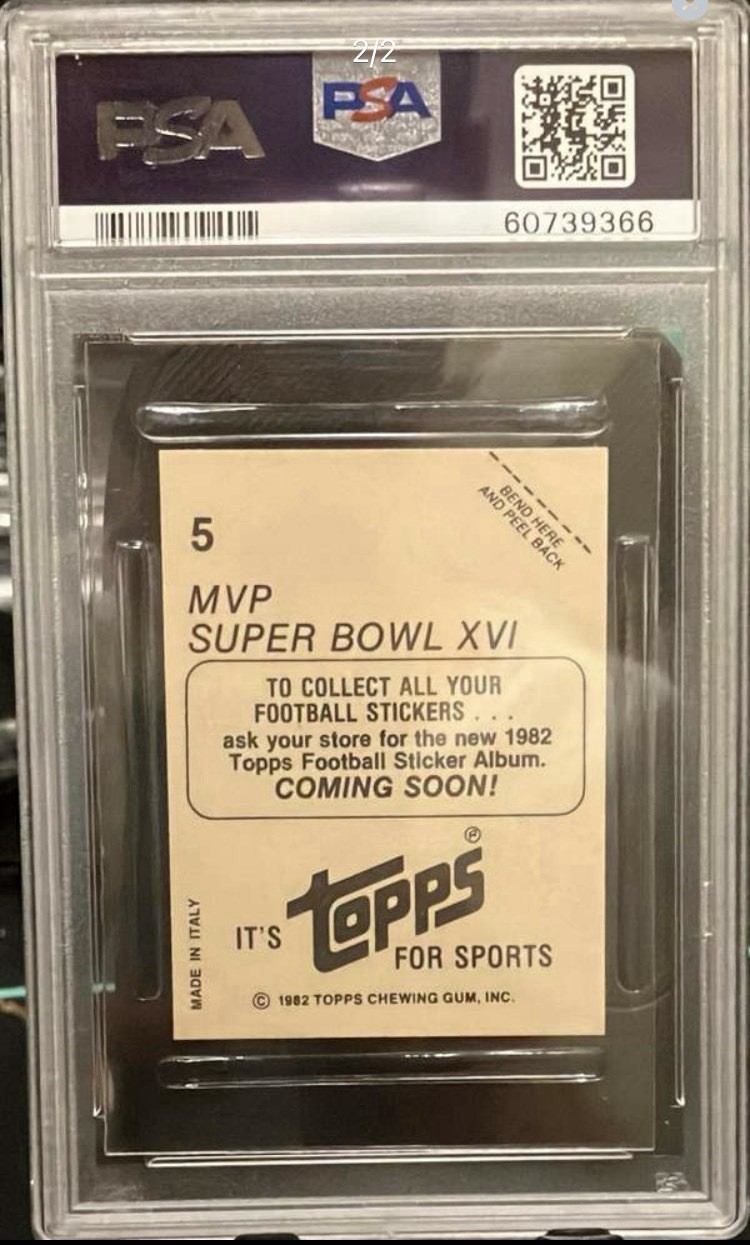 Topps 1982 Topps Stickers Joe Montana #5 PSA 7 MVP Super Bowl XVI 49ers HOF view 2