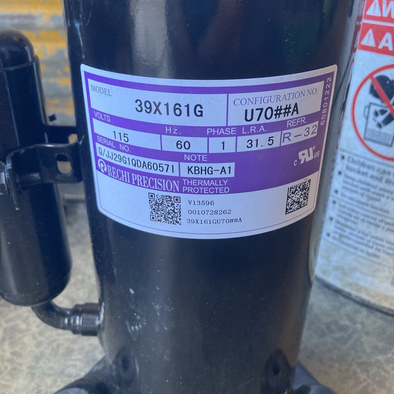 RECHI  PRECISION model: 39X161G 115V 60Hz 1 PH LRA 31.5  R-32  A/C Compressor