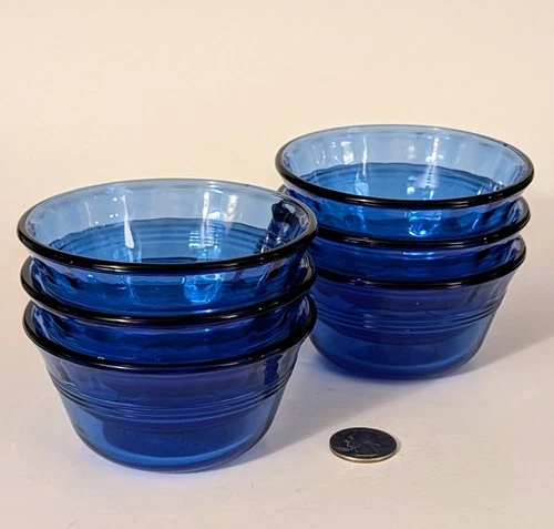 Set of 6 PYREX Cobalt Blue Small Glass Bowls 463 Custard Cup Discontinued RARE