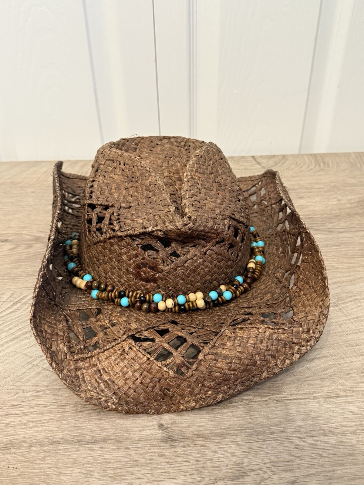 CHARLIE 1 HORSE Brown Straw Cowboy Hat Natural TURQUOISE Band RARE