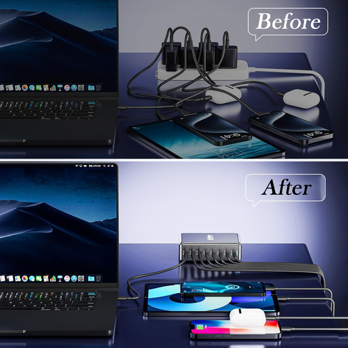 500W Charger Dock Type C 8 Port Hub Multi USB Charger Station PD Fast Charging - Picture 5 of 11