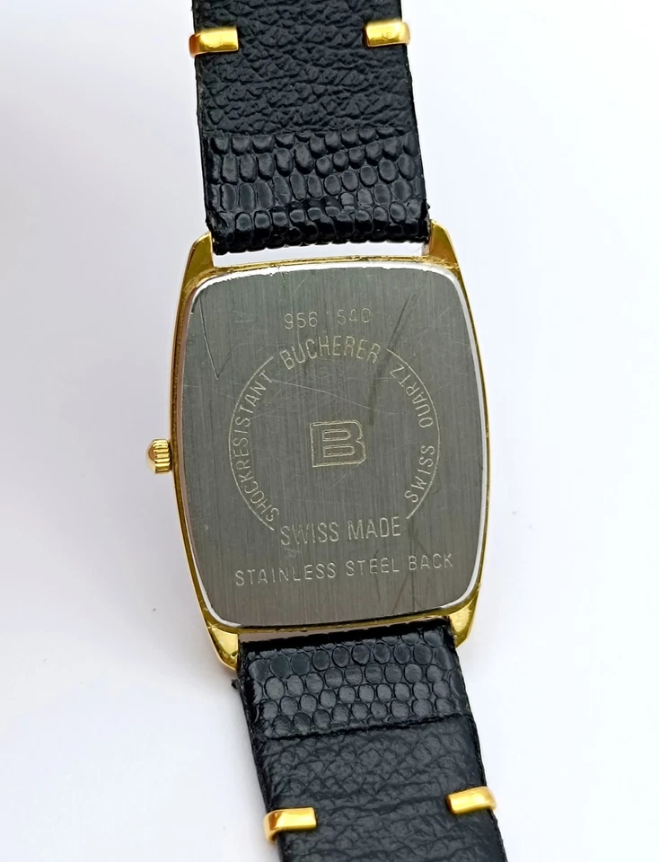 Bucherer Hombre Swiss Cal. Reloj Tanque Oro Vintage 946.412 Números Romanos Cuarzo Foto 3 de 4
