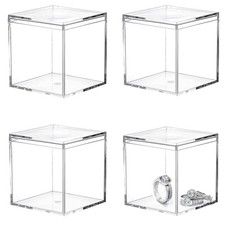 Small Acrylic Box 4 Packs Clear Boxes with Lid Acrylic Square Cube for Displa...