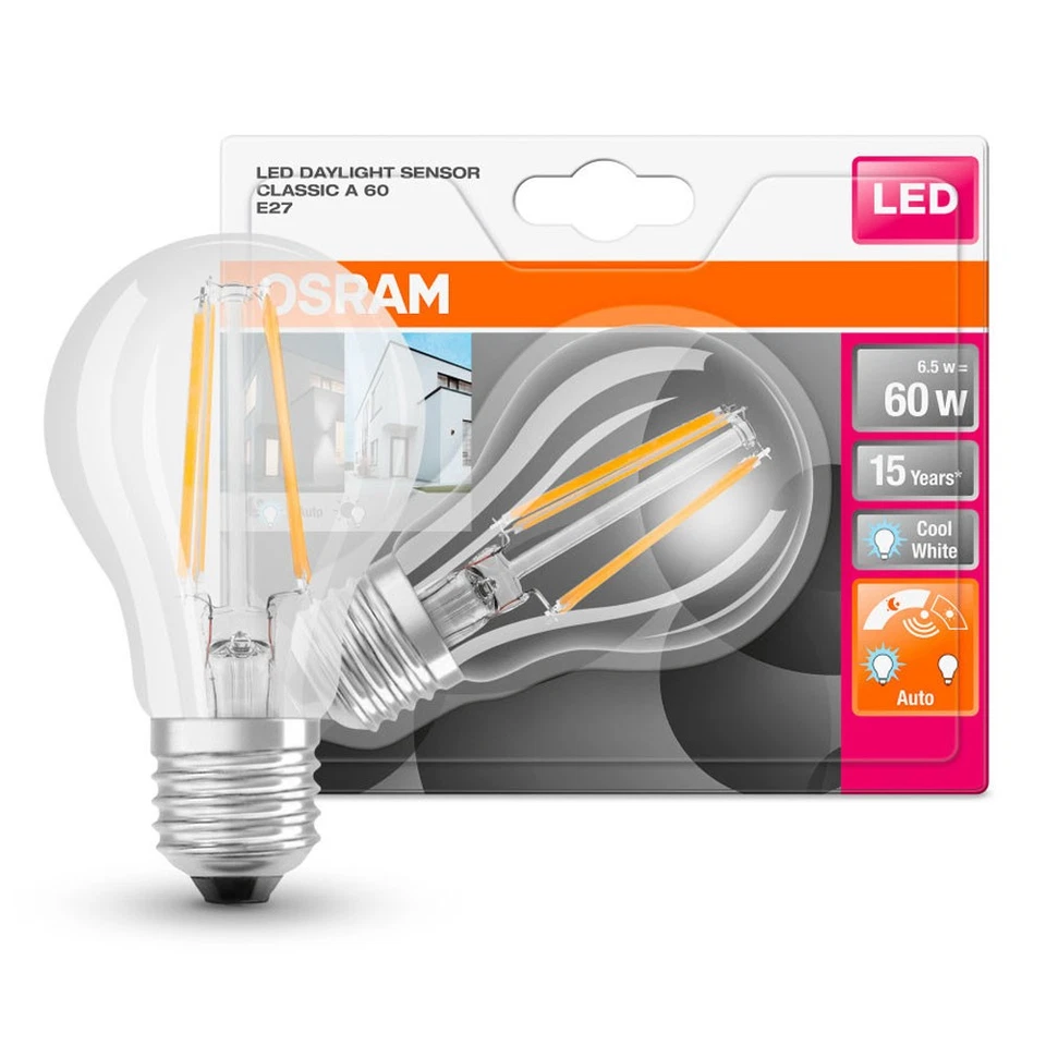6 x Osram LED Filament A60 6,5W =60W E27 klar neutralweiß 4000K Tageslichtsensor - Bild 2 von 4