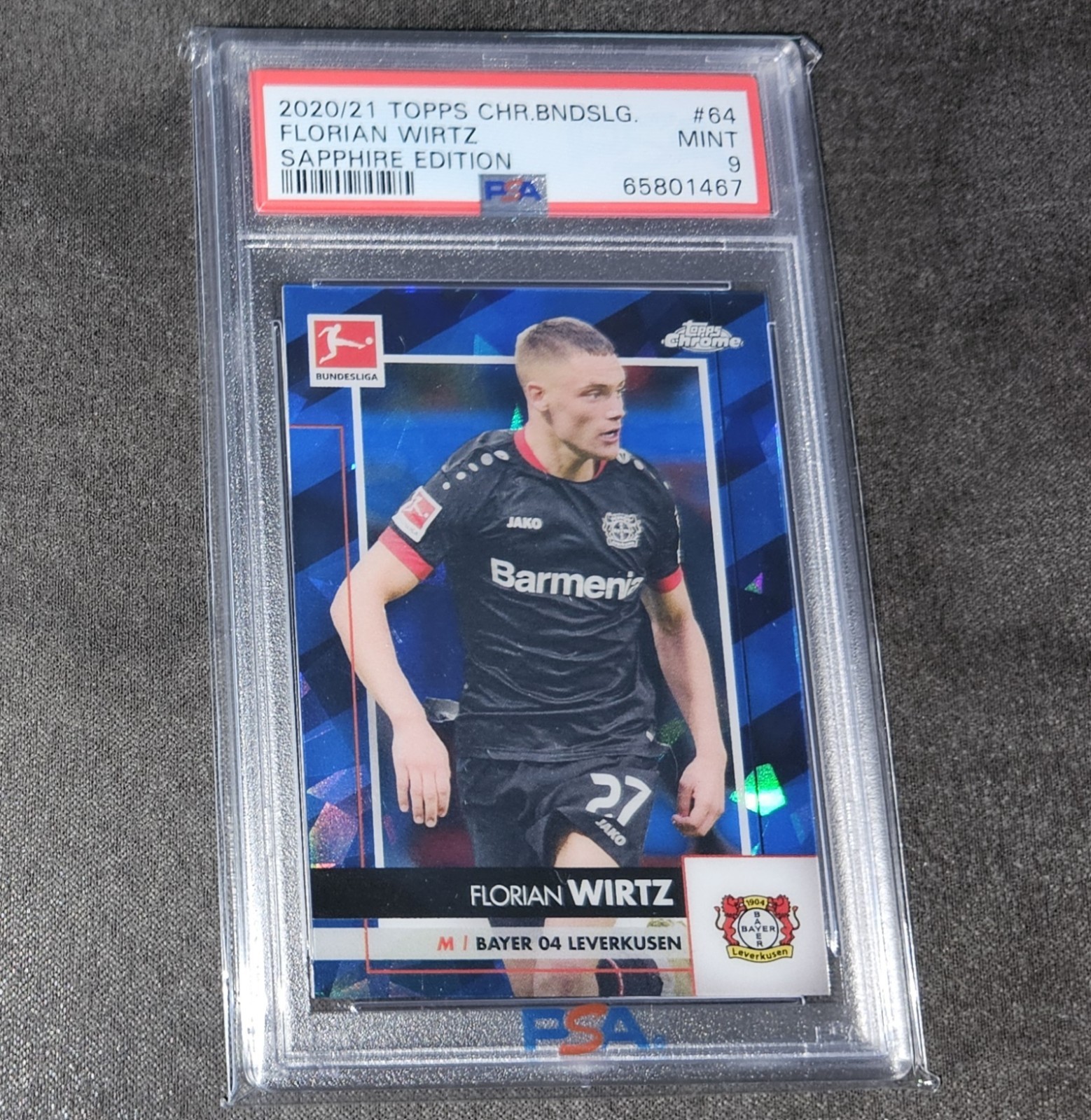 Florian Wirtz 2020 Topps Chrome Sapphire Bundesliga #64 PSA 9 Bayer, Liverpool