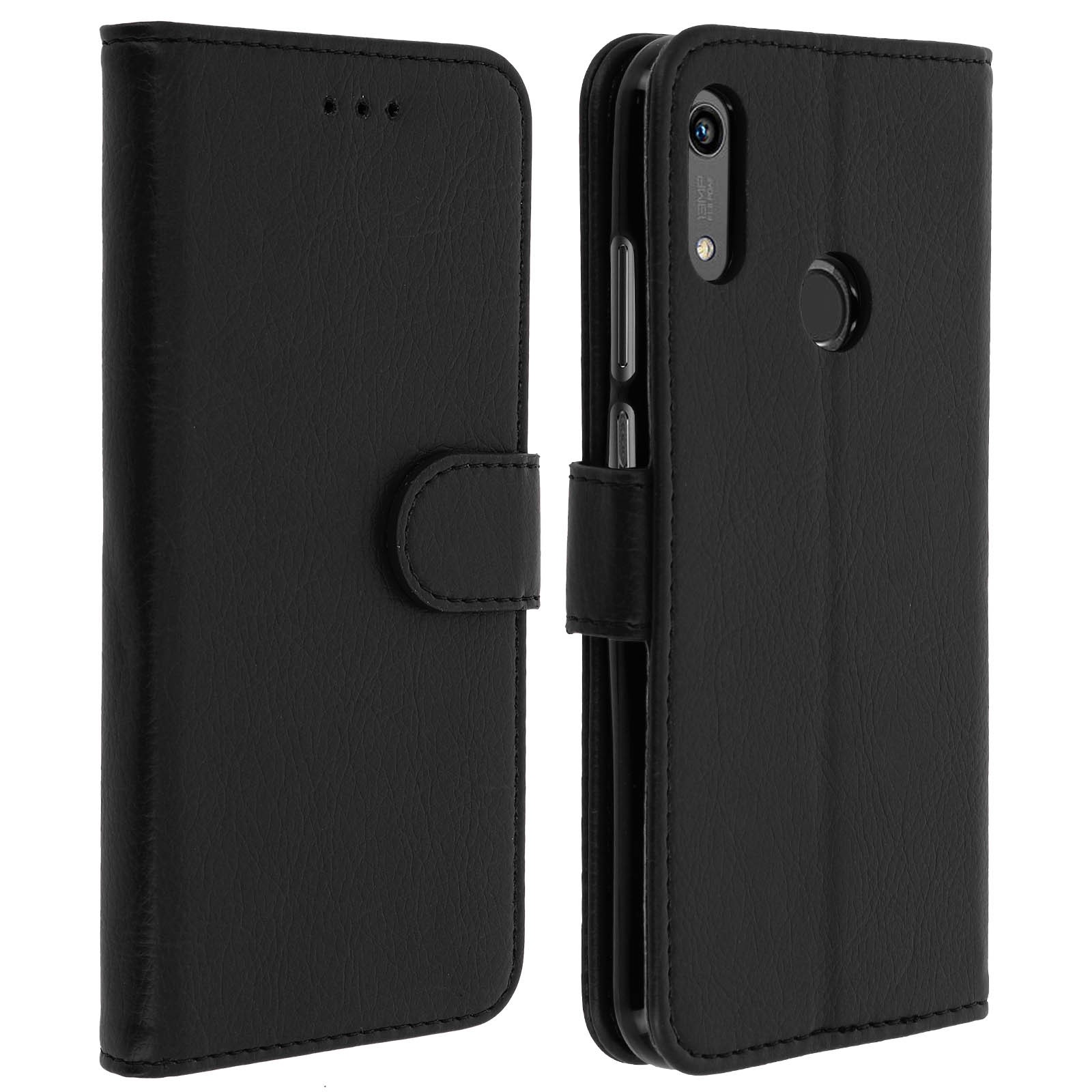 Étui portefeuille Huawei Y6 2019 gris en simili cuir avec clapet magnétique