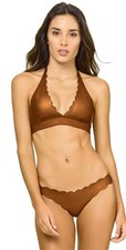 NWT Pilyq S Copper Reversible Seamless Wave Neck Halter Bikini Swim Set 98509