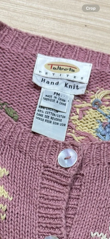 Vintage Talbots Hand Knit Bees Flowers Cardigan Sweater 90s Women Petite Medium - Image 4 of 4