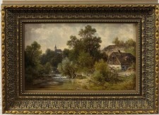 Ludwig Sckell : River Landscape With Cattle Watering  , Oil On Panel , Signed
