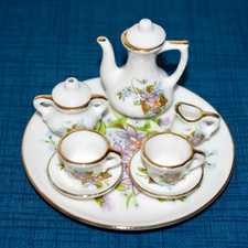 Vintage Dollhouse Miniature 10 PIECE COFFEE OR TEA SET Floral Porcelain China