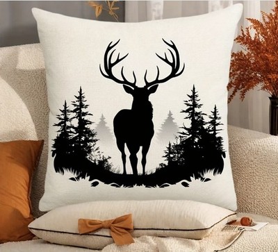 Kissenhülle Kissenbezug HIRSCH Dekokissen Natur Herbst Wald 45 × 45 cm