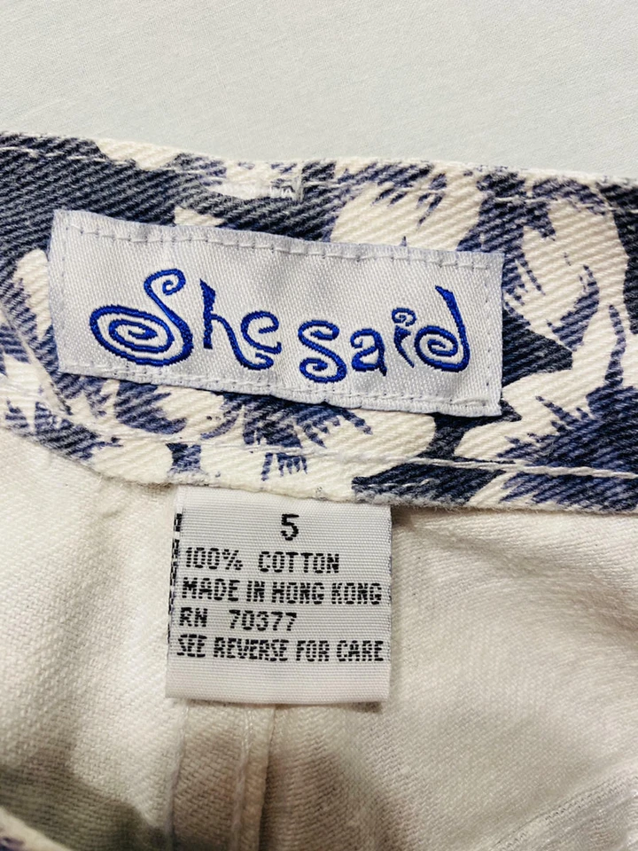 Vtg 80s SHE SAID Denim High Waisted Jean Shorts Navy Blue White Flowers  XS S - Image 2 of 4