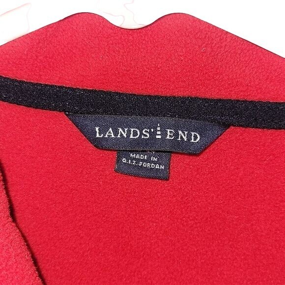 LANDS END Men's Fleece Pullover zipup jacket Red L 4244 Winter Warm