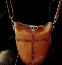 Viola Castellani Tan Italian Leather Bucket Turn Lock Satchel- Made In Italy