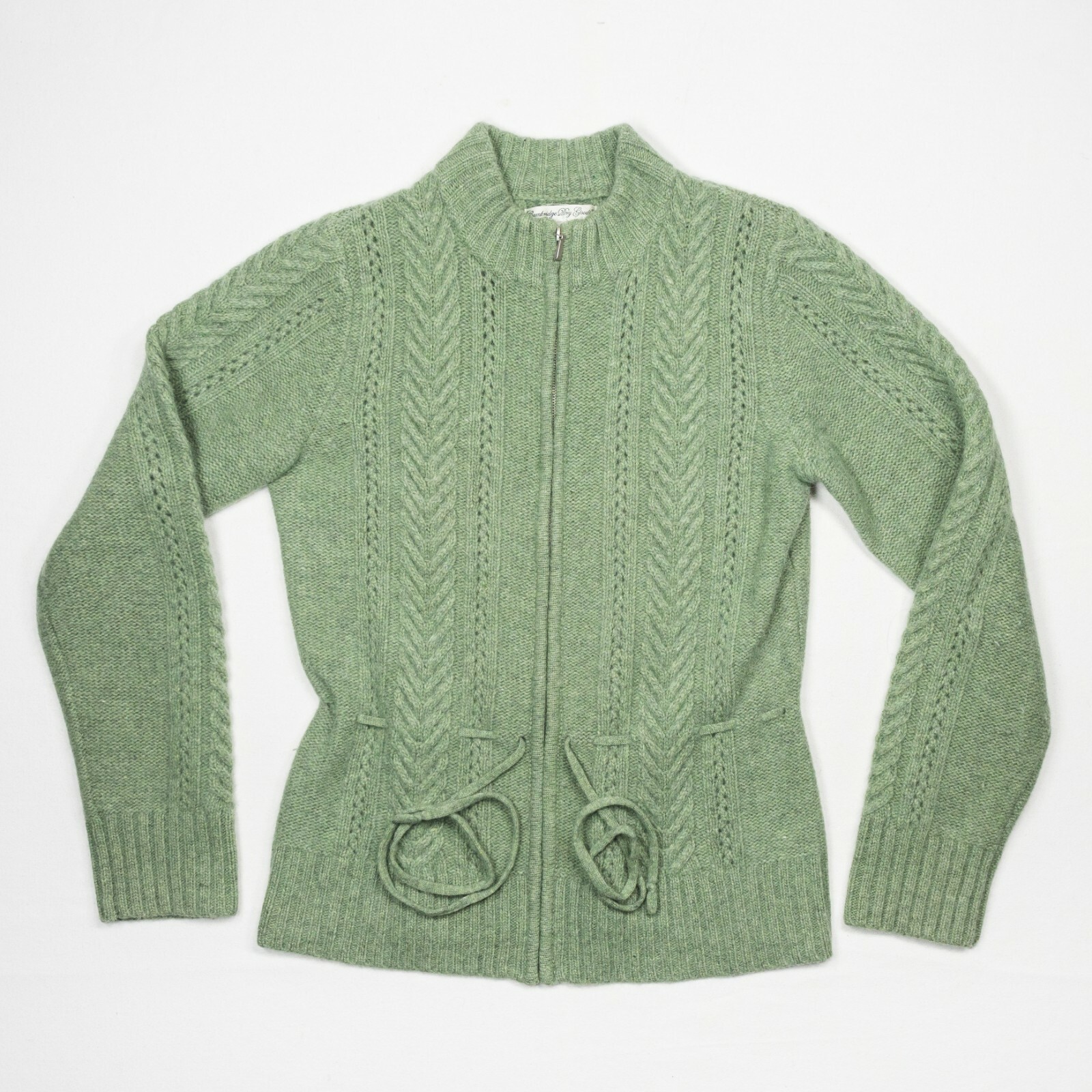 Green Wool Angora Cable Knit Belted 