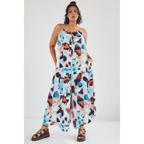 Anthropologie Breezy Wide-Leg Jumpsuit Abstract Print Strappy Summer XL