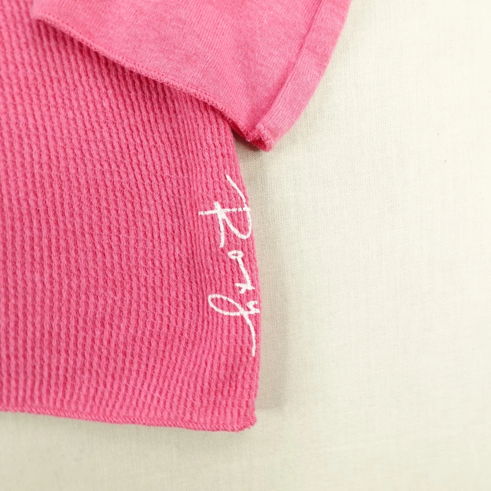 Vintage Roxy Shirt Womens XL Pink Waffle Knit Snap Up Thermal Henley Top 90s - Image 3 of 4