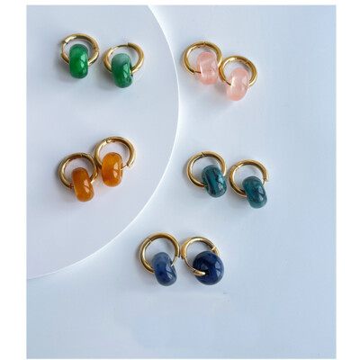 Earring Charm Round Huggie Hinged Hoop Earrings Multiple Color Options 3/4''