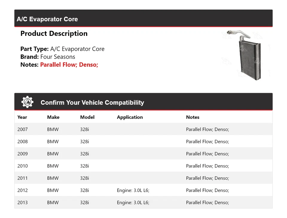 Núcleo evaporador aire acondicionado BMW 328i 2007-2013 4 estaciones 2008 2009 2010 2011 2012 Foto 2 de 4