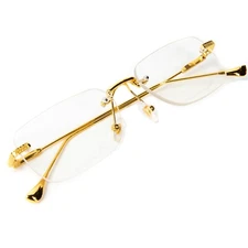 Vintage Gold Frame Rimless Luxury Men's Hip Hop Clear Lens Retro Fashion Glasses
