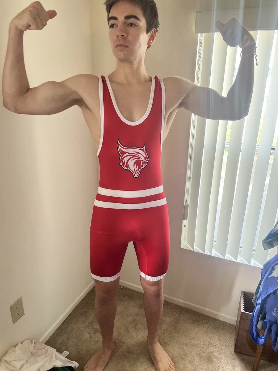 High School Wrestling Singlet Cougars red Mens AM Adult Medium