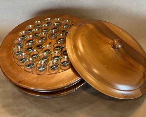 Vintage Wood Thomas Communion Service Co. Lima, Ohio Wine Cup Tray w/ Lid & Cups