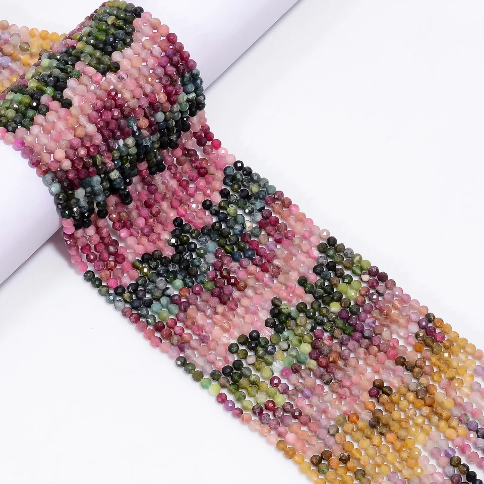 Natural Multi Tourmaline Gemstone Round Faceted Beads 4 mm Strand 12.5" GB-894 - Image 2 of 4