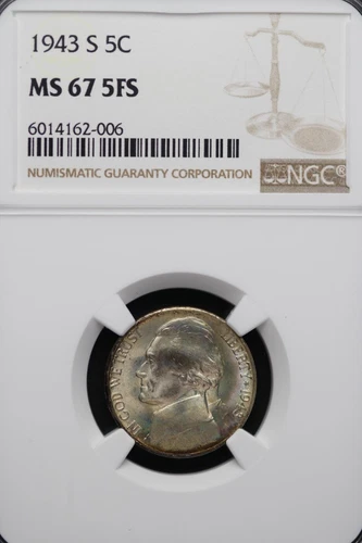 1943 S Jefferson Silver Nickel NGC MS67 5FS Full Steps *DoubleJCoins* 9005-23