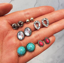 6Pairs/Set Women Vintage Turquoise Crystal Zircon Ear Stud Boho Earrings Jewelry