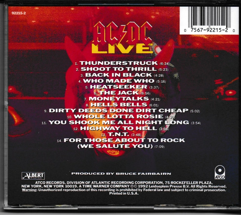 Live [Remaster] by AC/DC (CD, Oct-1992, Atco (USA)) | eBay