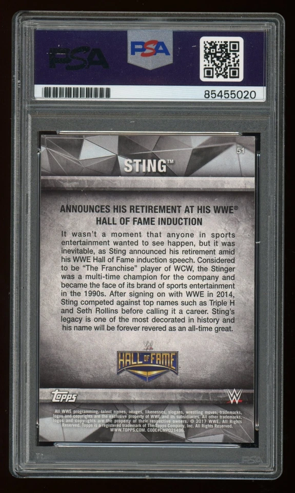Sting PSA/DNA 2017 Topps WWE Hall of Fame Auto Card #51 Signed AEW WWF HOF - Image 2 of 2