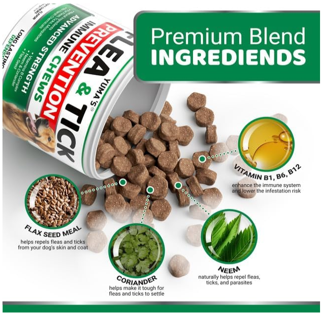 100 Natural Flea and Tick Prevention Chewable Pills for All Dogs, Made