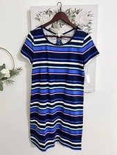 Talbots Drawstring Back Stripe Multicolored T-Shirt Dress Women’s Sz Small NWT