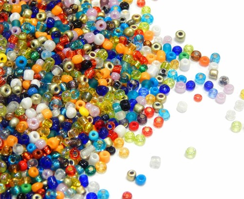 500g Rocailles Perlen 4mm Glas Rund MIX Mehrfarbig Opak Silbereinzug Z13#500g - Bild 2 von 3