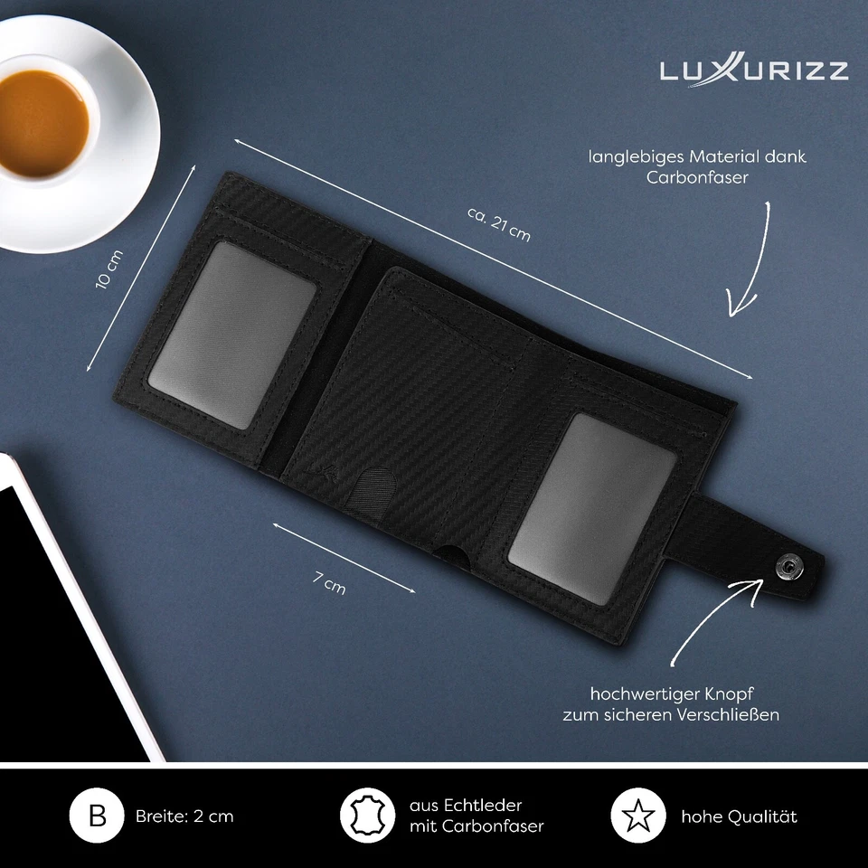 Luxurizz® Slim Wallet Mit Münzfach Rfid Schutz Geldbeutel Portmonee Geldbörse - Bild 2 von 4
