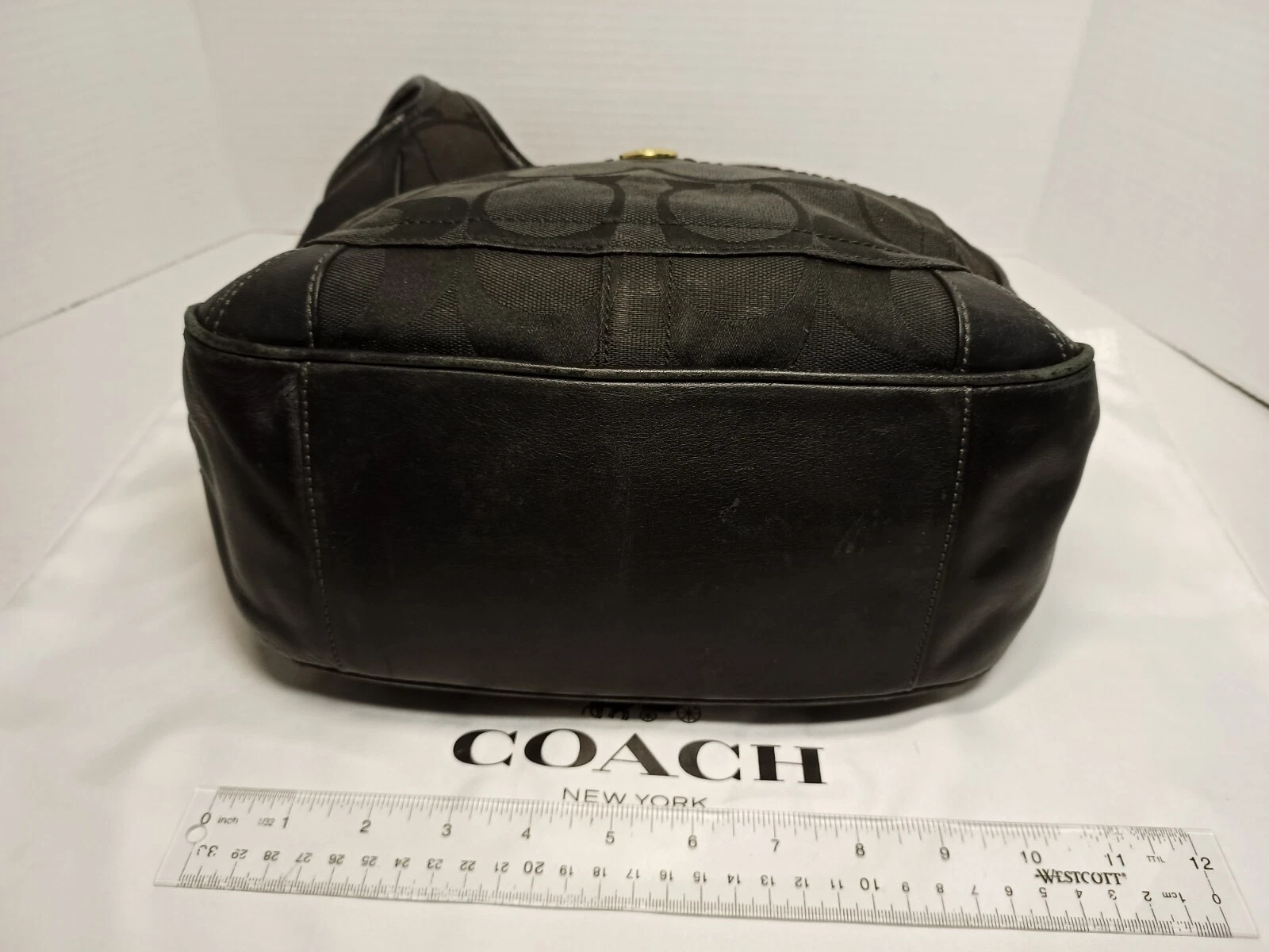 Borsa a tracolla Coach Legacy media nera firma op art tela pelle