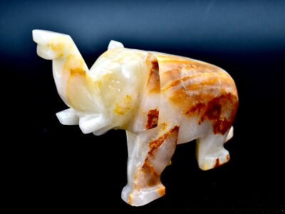 Quartz Elephant,White,Orange,up-Stretched Trunk,9''x2''x4.5''
