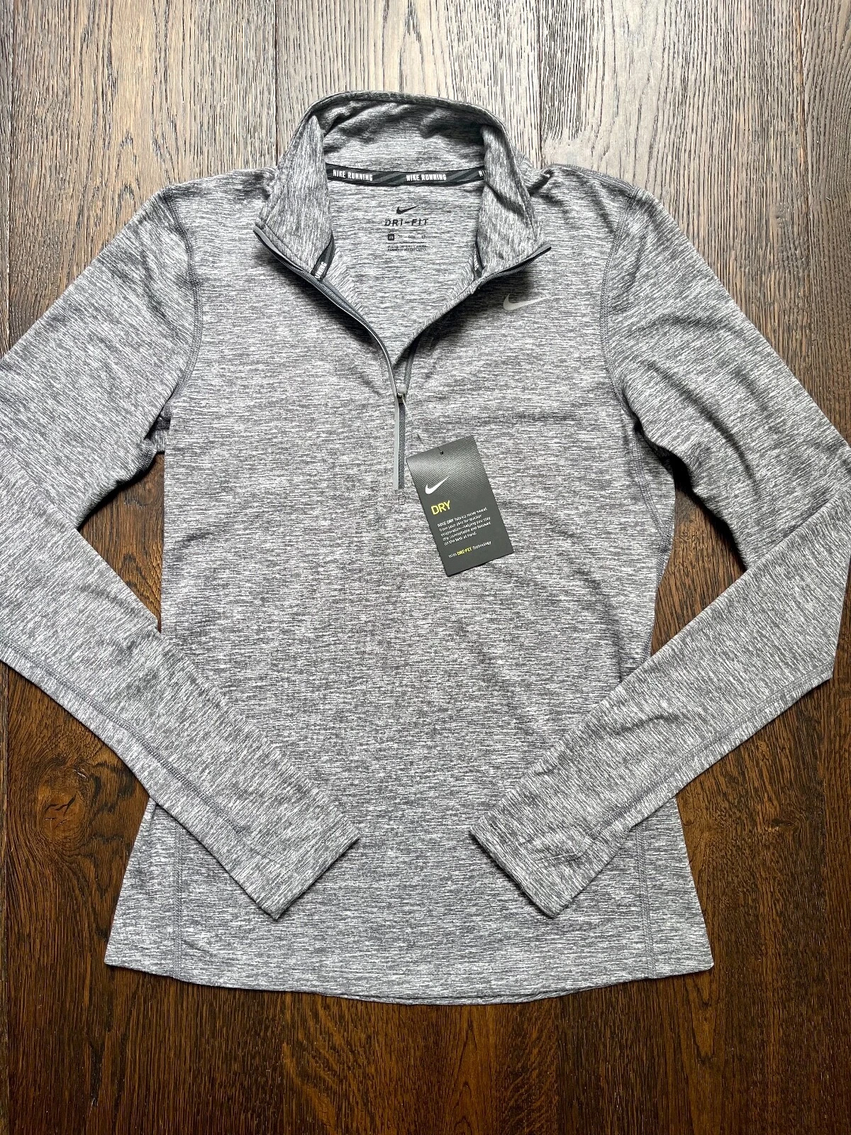 New Nike Running Half Zip Training Long Sleeve Gray Pullover Womens Top XS