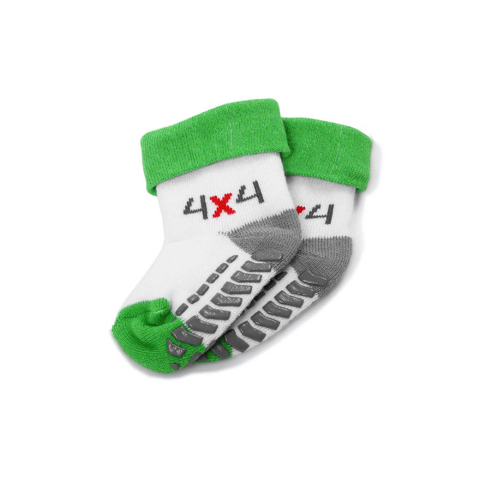 Skoda Baby Socken 4x4 Größe 12-14 Söckchen Anti Rutsch Strümpfe Weiß Grün Grau