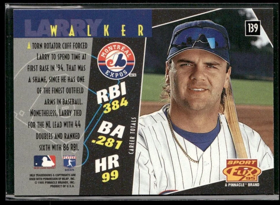 1995 Sportflix Larry Walker #139 Montreal Expos - Image 2 of 2