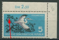 DDR 1959 Narurschutz Fischreiher mit Plattenfehler 688 F 5 Ecke postfrisch
