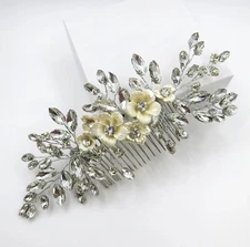 Rhinestone Crystal Seashell Flower Hair Comb Large Stunning Decorative Hairpiece