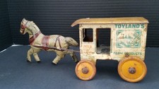 Vintage 1930's Tin Litho Windup Marx Toyland's Farm Products Horse Wagon