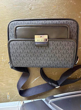 Michael Kors Men  s Black/Gray Logo Crossbody Messenger Bag Magnetic, Adjustable