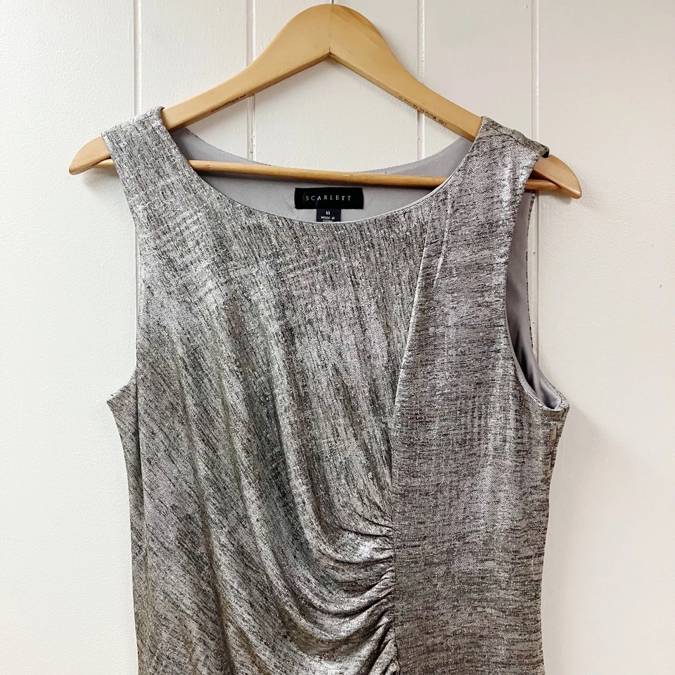 Vtg Y2k Holiday Formal Party Metallic Shimmery Ruched Dress SZ 14 Cocktail - Image 2 of 4