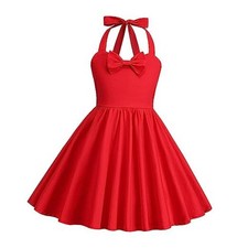 1950s Vintage Dresses for Girls Halter Dress Sleeveless Bowknot 7-8 Years Red