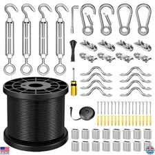200FT Stainless Steel 304 Wire Rope String Light Kit with Turnbuckles & Hooks