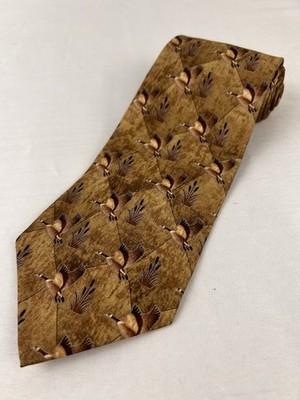 VTG Eagle Wings Ducks Unlimited Neck Tie Mens Silk Outdoor Brown Canada Geese